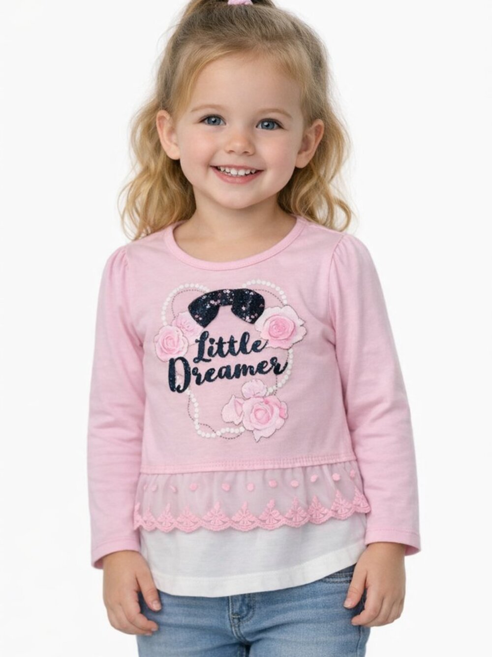 Garanimals Toddler Girl Lace Trim Long Sleeve Top Light Pink Romantic Size 3T